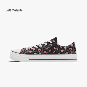 Pink & Black Leopard Low Canvas Shoes-White sole