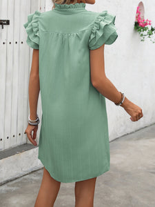 Ruffled Notched Cap Sleeve Mini Dress