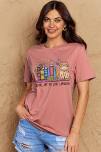 Simply Love Full Size BOOKS ARE MY LOVE LANGUAGE Graphic Cotton Tee