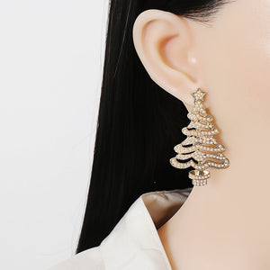 Rhinestone Alloy Christmas Tree Earrings Trendsi