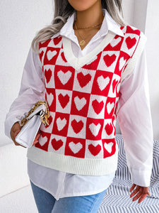 Heart V-Neck Sweater Vest Trendsi
