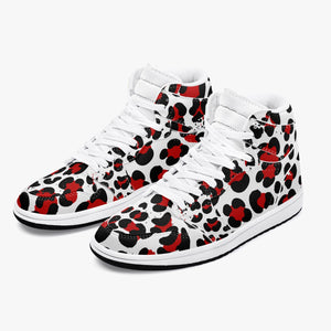 New Black & Red Leopard Print High-Top Leather Shoes