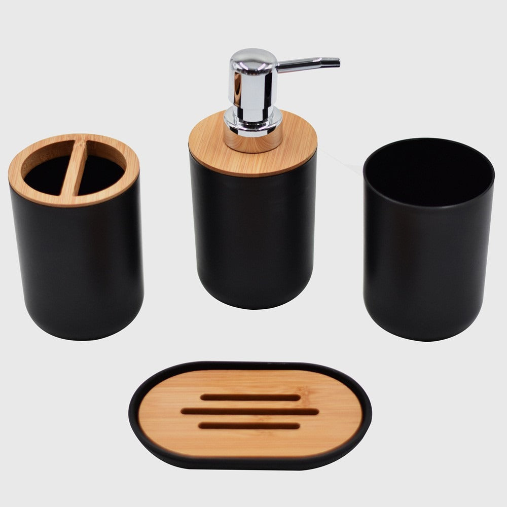 Light Luxury Bamboo and Wood Bathroom Set, Wash Basin, Table Top, Toilet Supplies, Plastic Toilet Brush, Garbage Bin