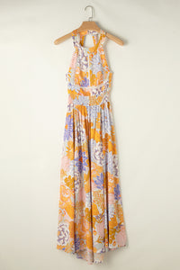 Tied Printed Grecian Sleeveless Maxi Dress