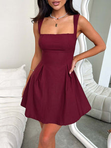 Devine Bow Back Square Neck Mini Dress Trendsi