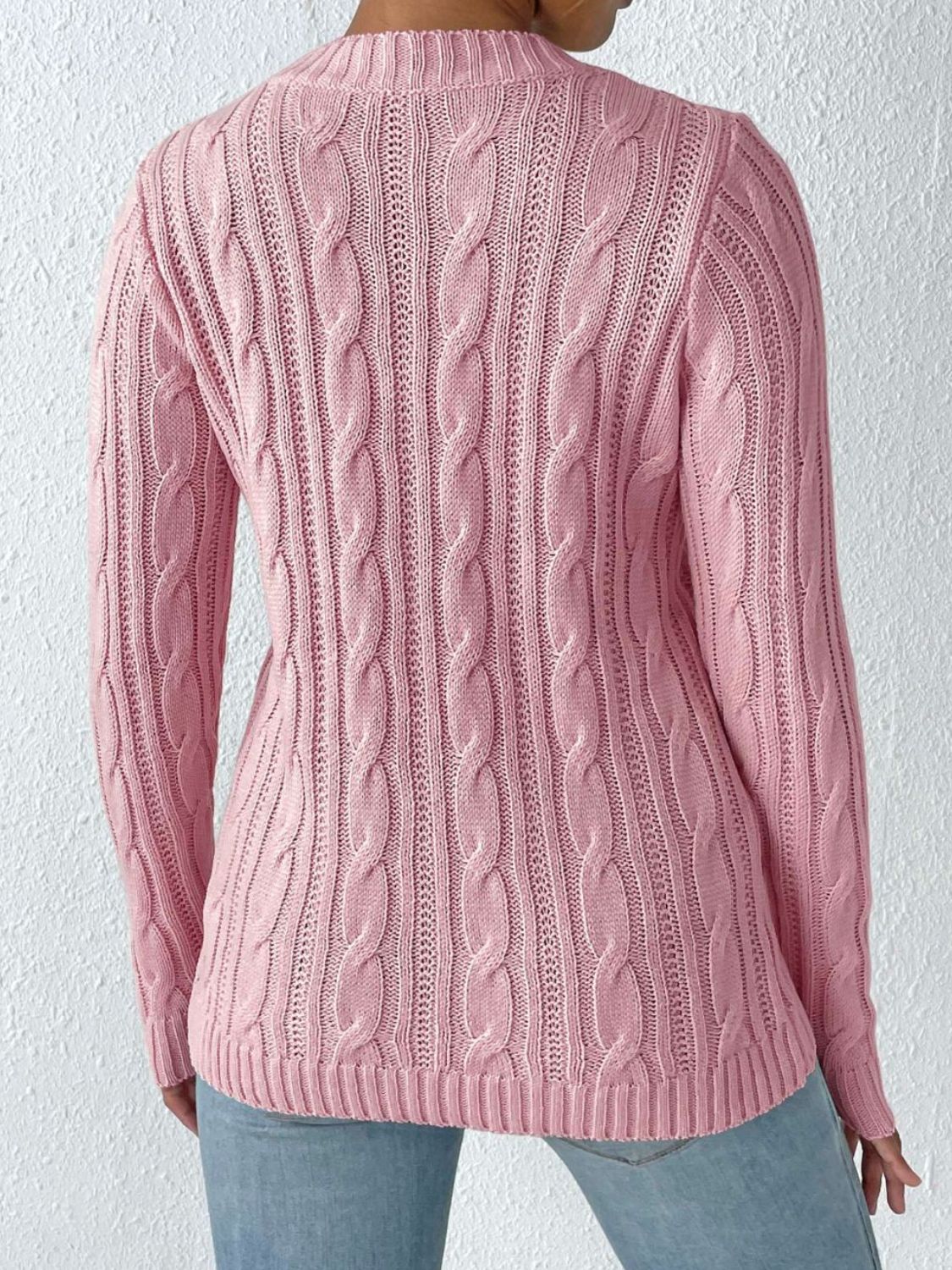 Cable-Knit Heart Round Neck Long Sleeve Sweater Trendsi