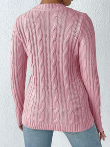 Cable-Knit Heart Round Neck Long Sleeve Sweater Trendsi
