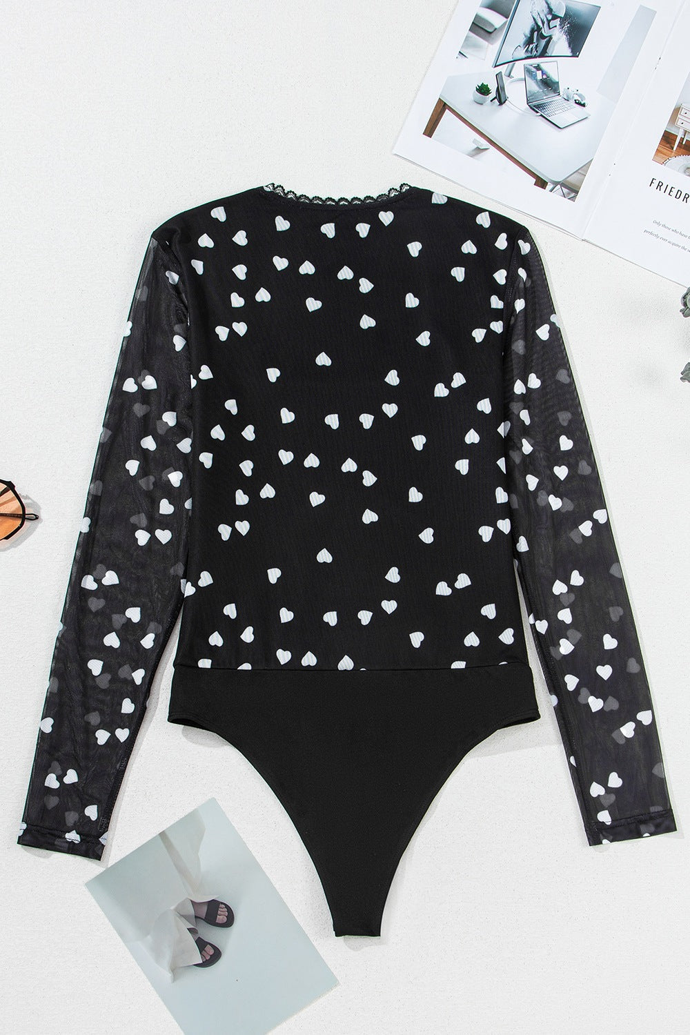 Heart Square Neck Long Sleeve Bodysuit Trendsi