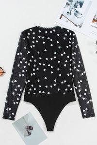 Heart Square Neck Long Sleeve Bodysuit Trendsi