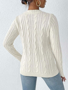 Cable-Knit Heart Round Neck Long Sleeve Sweater Trendsi