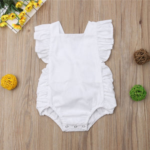 Embroidered Name Baby Girl Ruffled Solid Color Sleeveless Romper