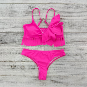 Solid color European and American bikini three-piece swimsuit for women