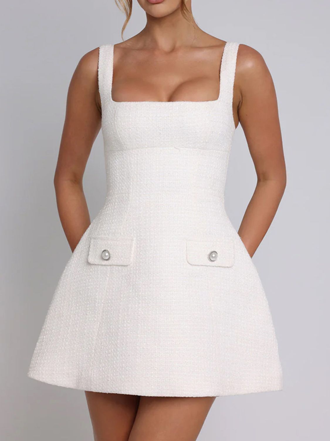 Devine Square Neck Wide Strap Mini Dress Trendsi