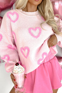 High-Low Heart Round Neck Long Sleeve Sweater