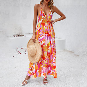 Spring print halter dress