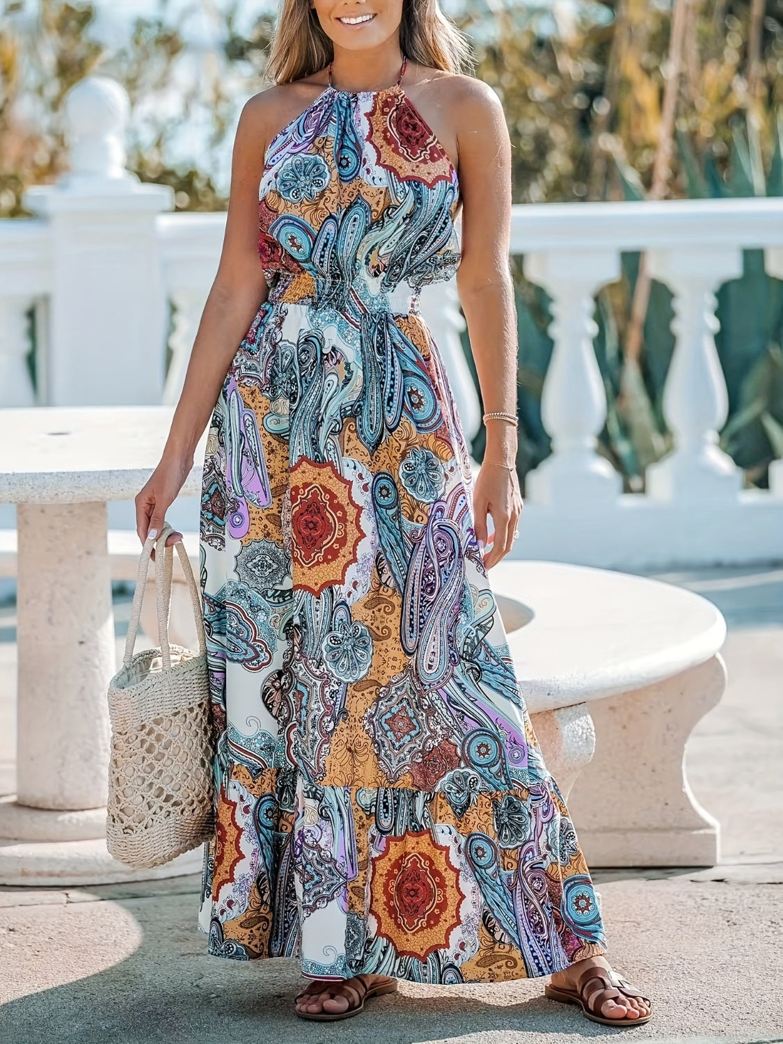 Printed Halter Neck Maxi Dress