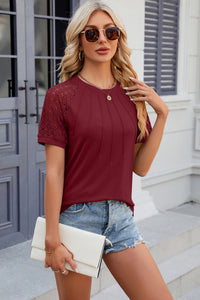 Openwork Round Neck Short Sleeve T-Shirt