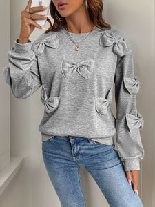 Perfee Bow Round Neck Long Sleeve Sweatshirt Trendsi