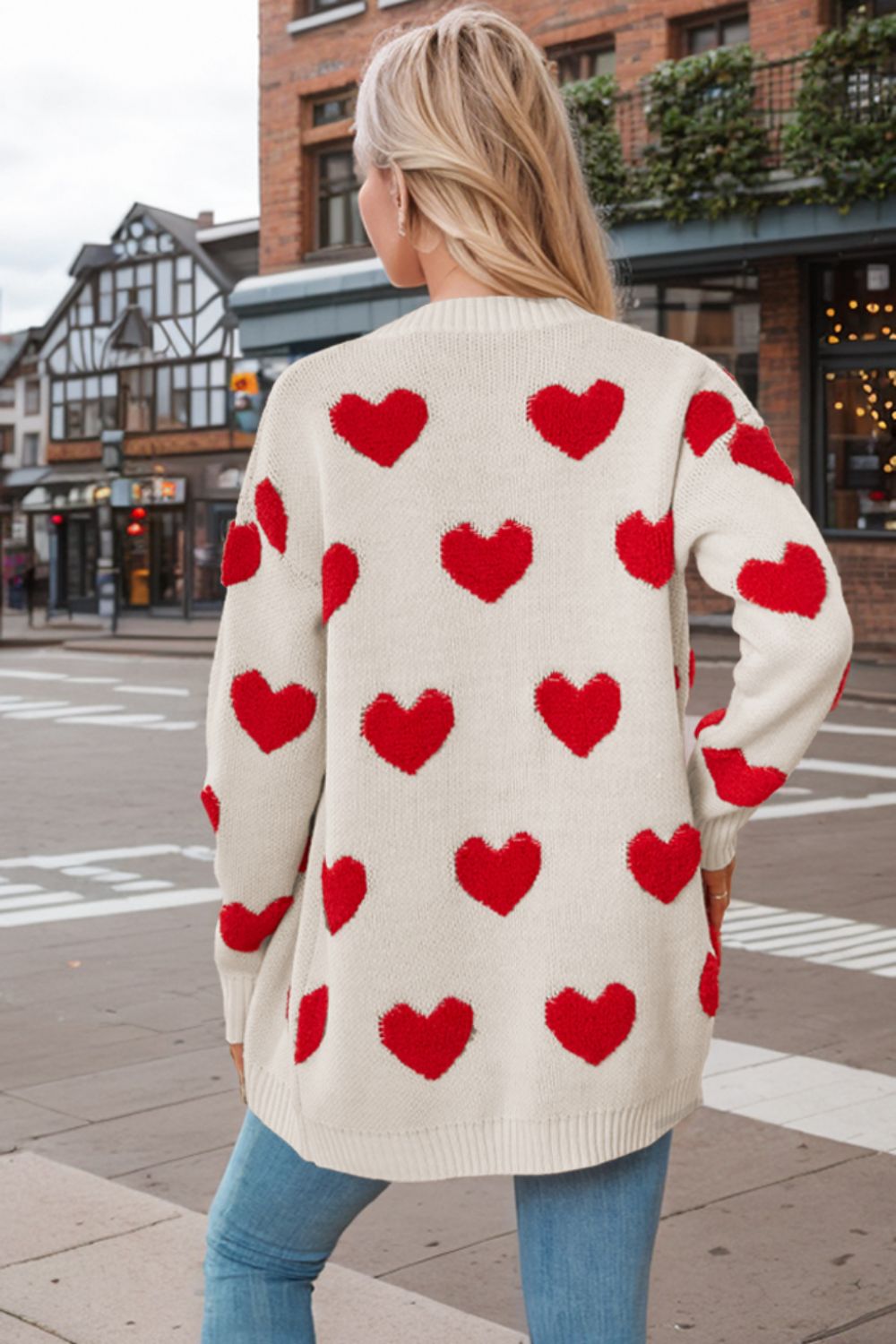Heart Button Down Long Sleeve Cardigan Trendsi