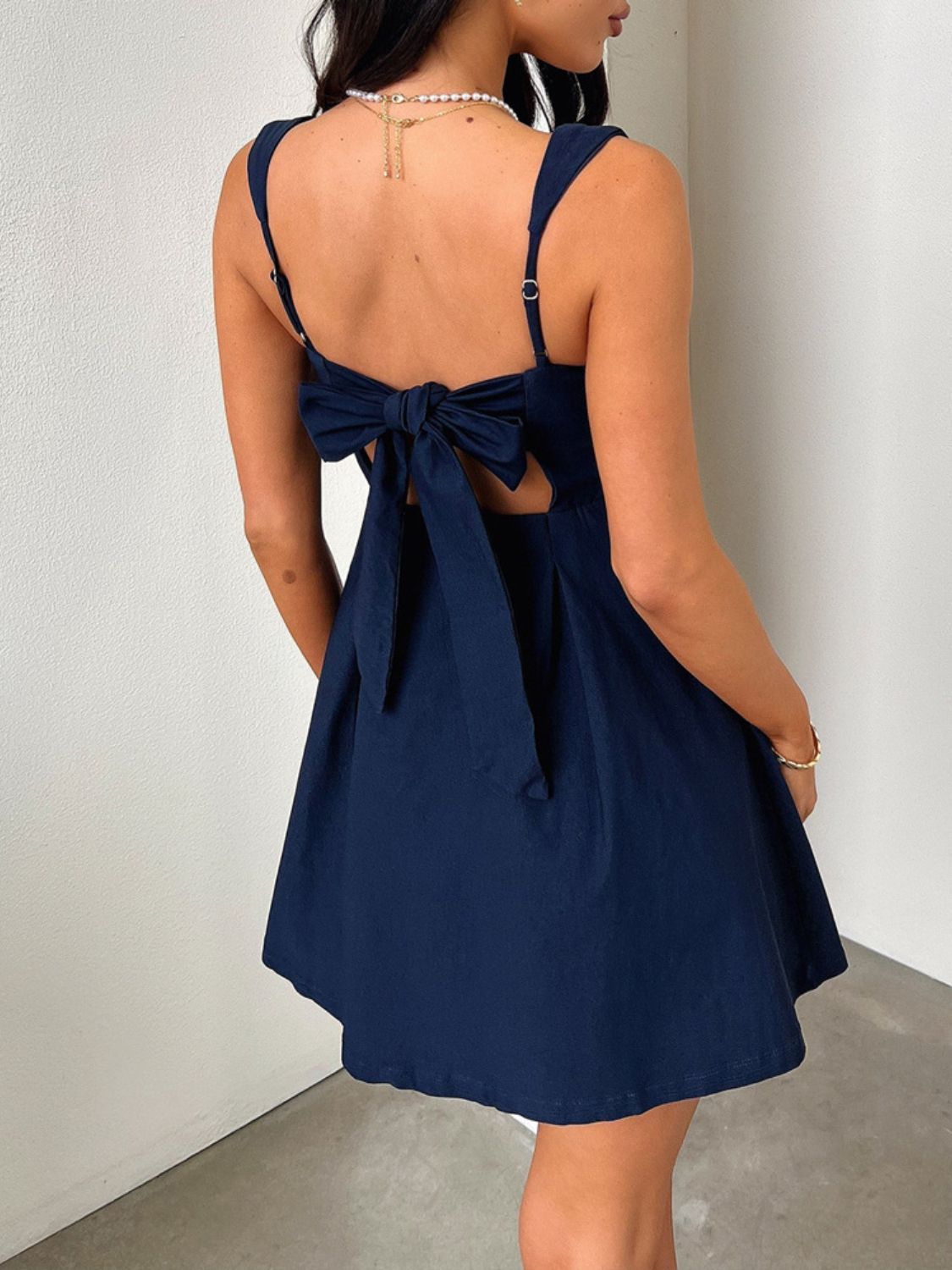 Devine Bow Back Square Neck Mini Dress Trendsi