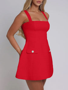 Devine Square Neck Wide Strap Mini Dress Trendsi