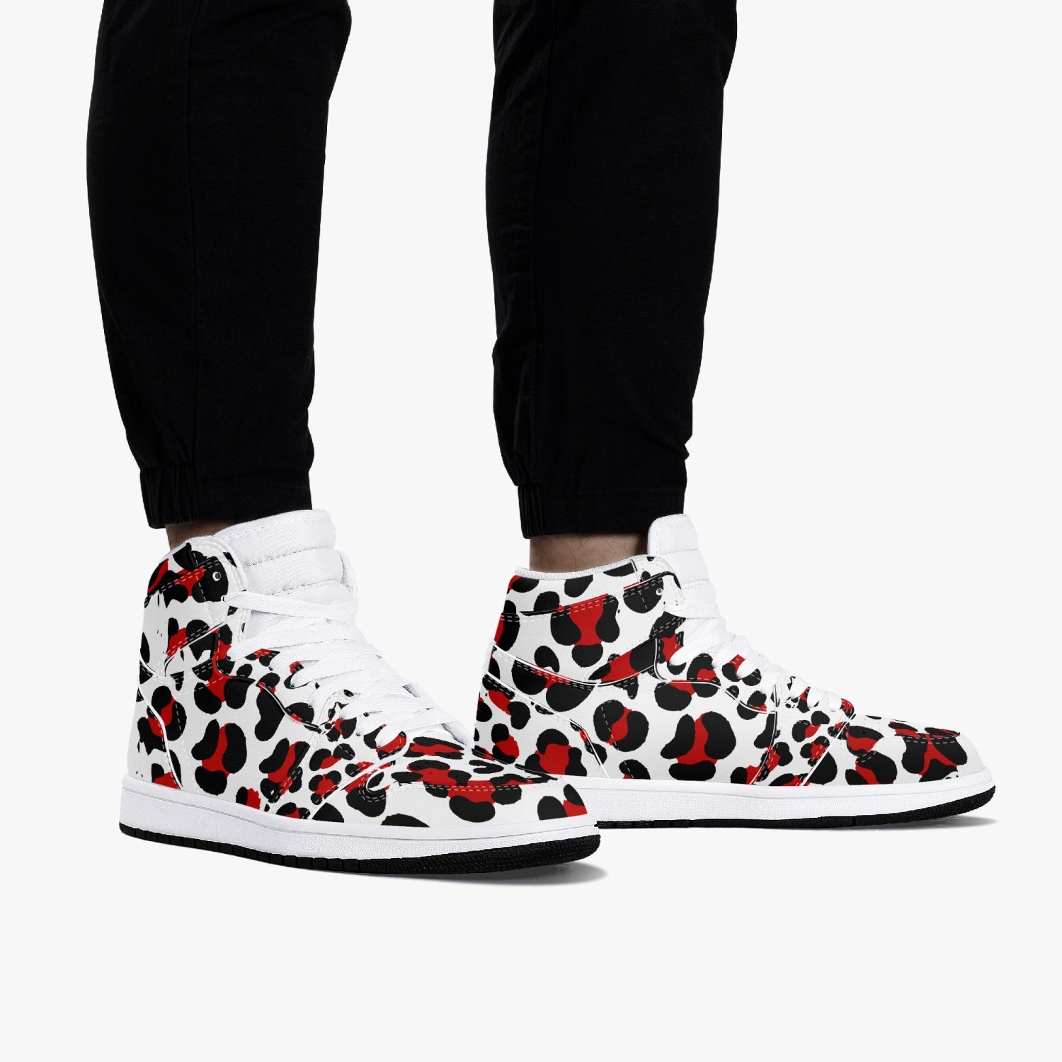 New Black & Red Leopard Print High-Top Leather Shoes