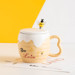 Creative Ceramic Cup With Lid Bee Mug