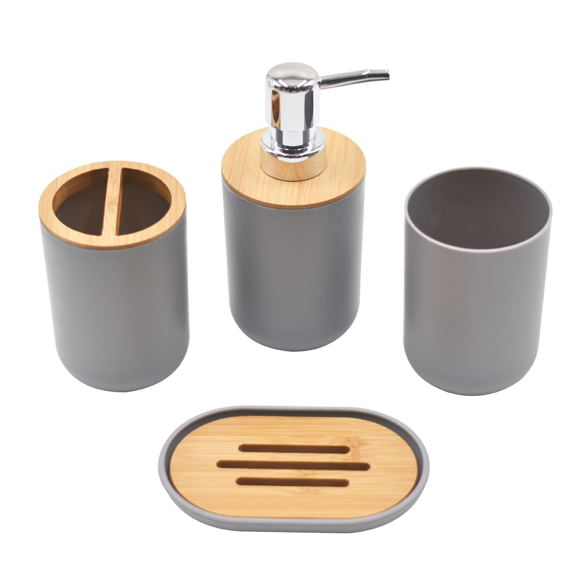 Light Luxury Bamboo and Wood Bathroom Set, Wash Basin, Table Top, Toilet Supplies, Plastic Toilet Brush, Garbage Bin