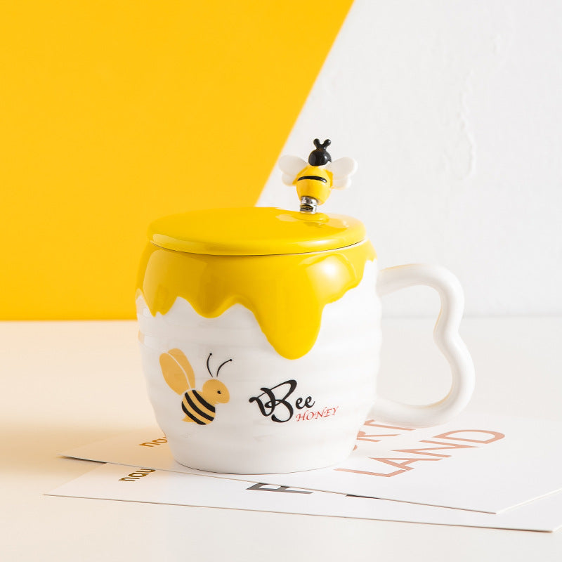 Creative Ceramic Cup With Lid Bee Mug