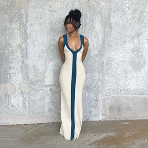 Sexy Color Blocking Maxi Dress