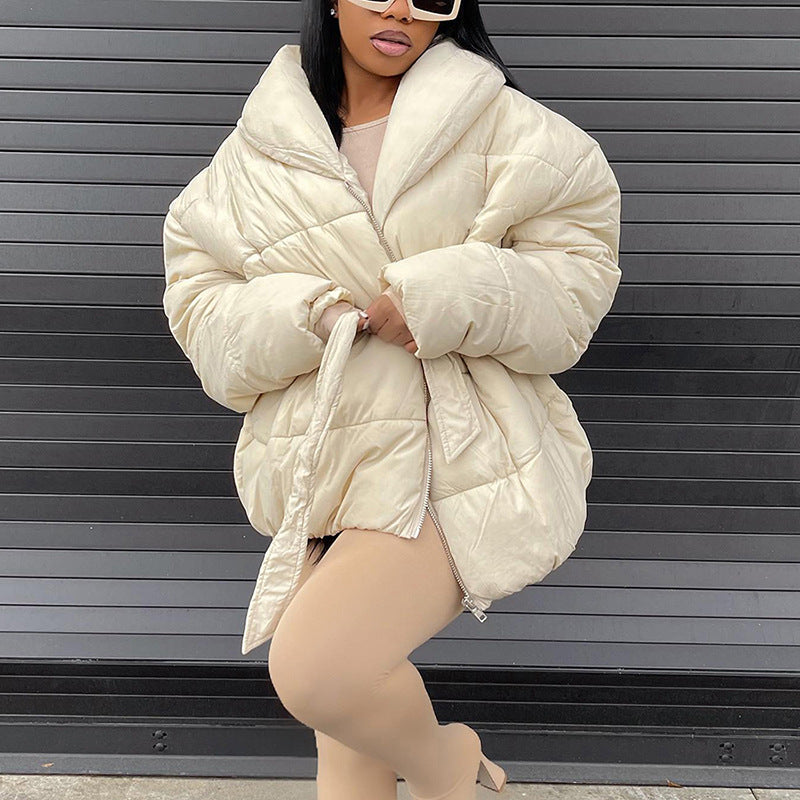 Warm Lapel Zipper Design Slim Cotton Padded Coat eprolo