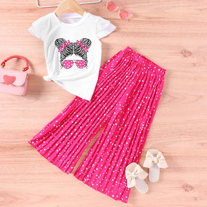 Short Sleeved+Wide Leg Pants Casual Two Piece Set