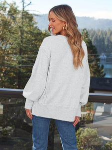 Slit Round Neck Long Sleeve Sweatshirt