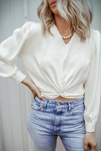 Textured V-Neck Long Sleeve Blouse