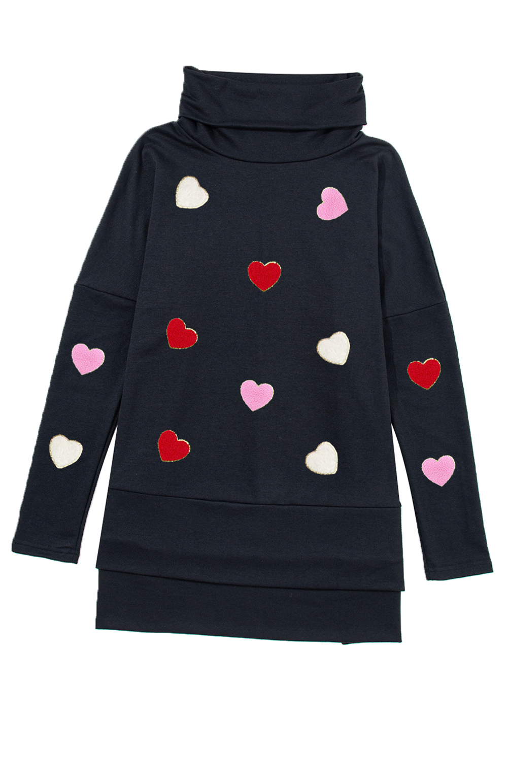 Valentine’s Day Heart Patched Turtleneck Long Sleeve Top Trendsi