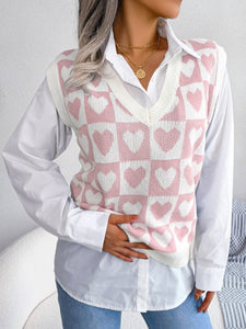 Heart V-Neck Sweater Vest Trendsi