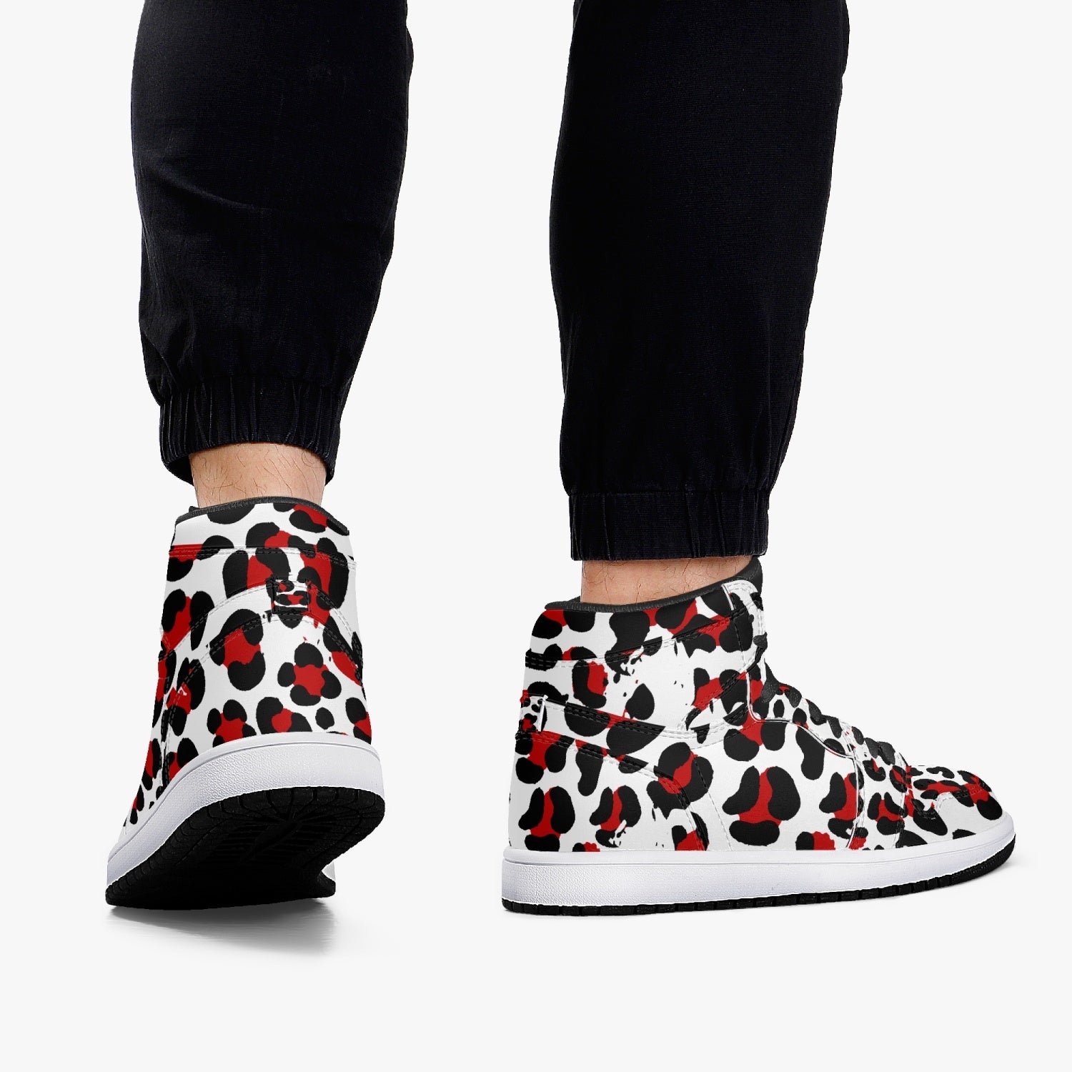 New Black & Red Leopard Print High-Top Leather Shoes