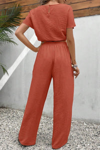 Round Neck Short Sleeve Top and Pants Set