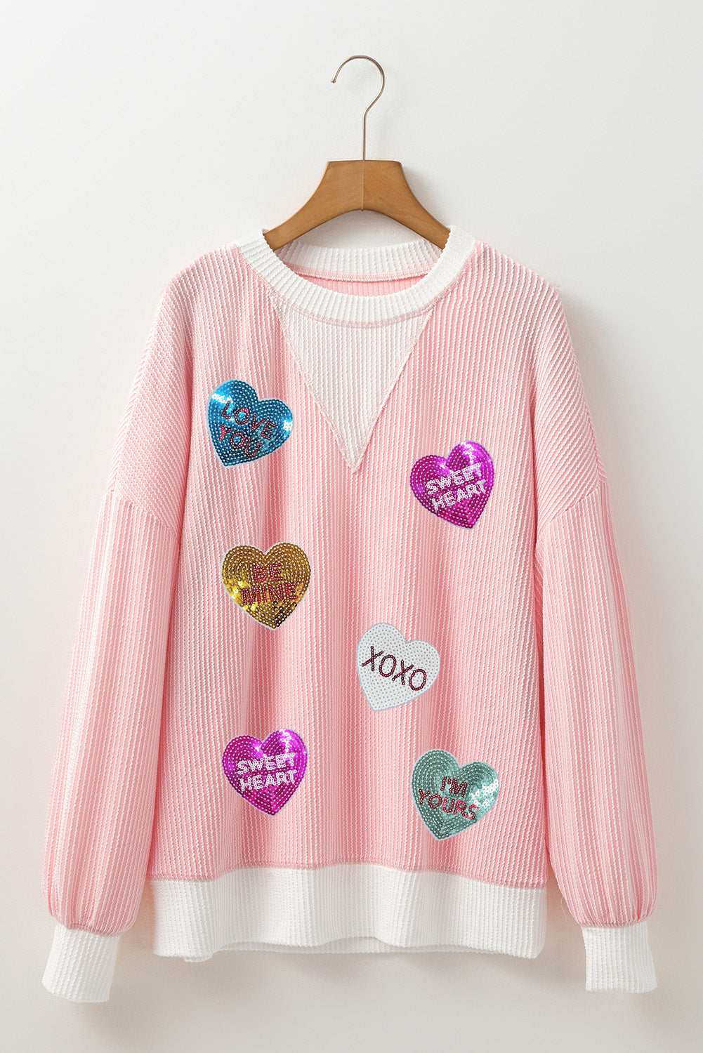 Valentine’s Day Sequin Heart Long Sleeve Sweatshirt Trendsi