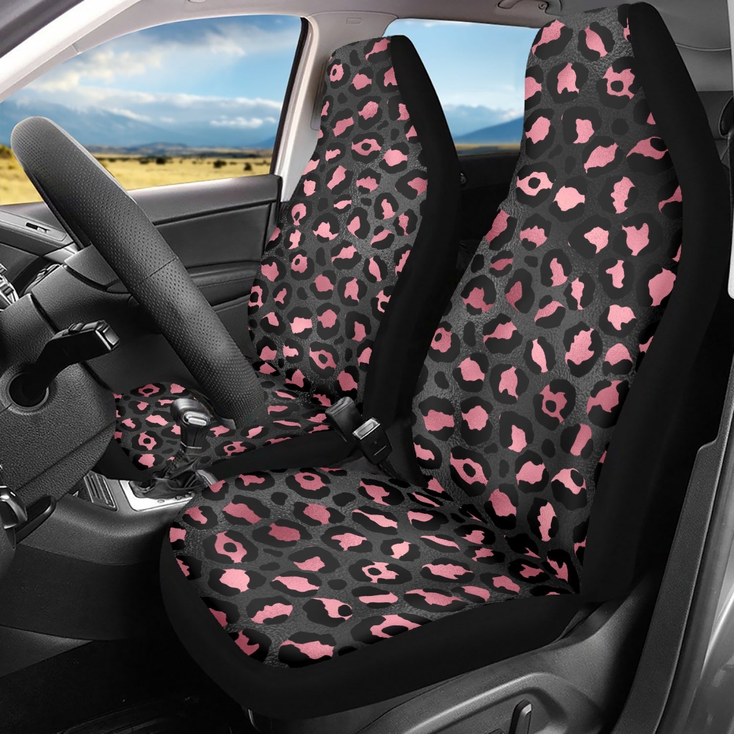 Pink and Gold Leopard Print Microfiber Car Seat Covers - 3Pcs