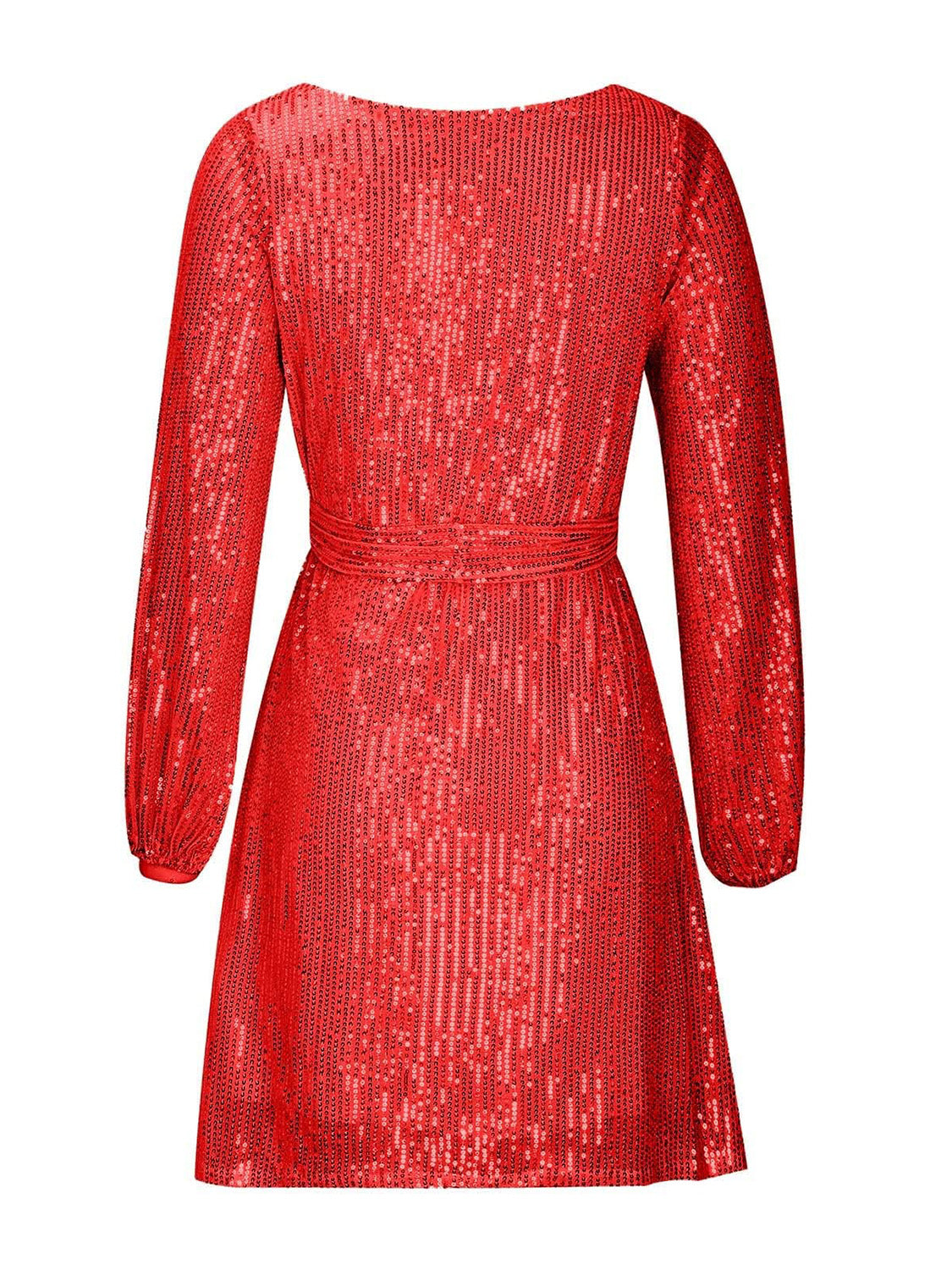 Sequin Tie Waist Long Sleeve Mini Dress Trendsi