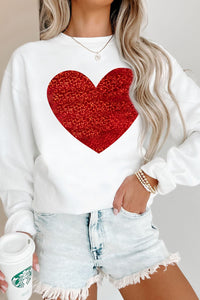 Valentine’s Day Heart Round Neck Long Sleeve Sweatshirt Trendsi