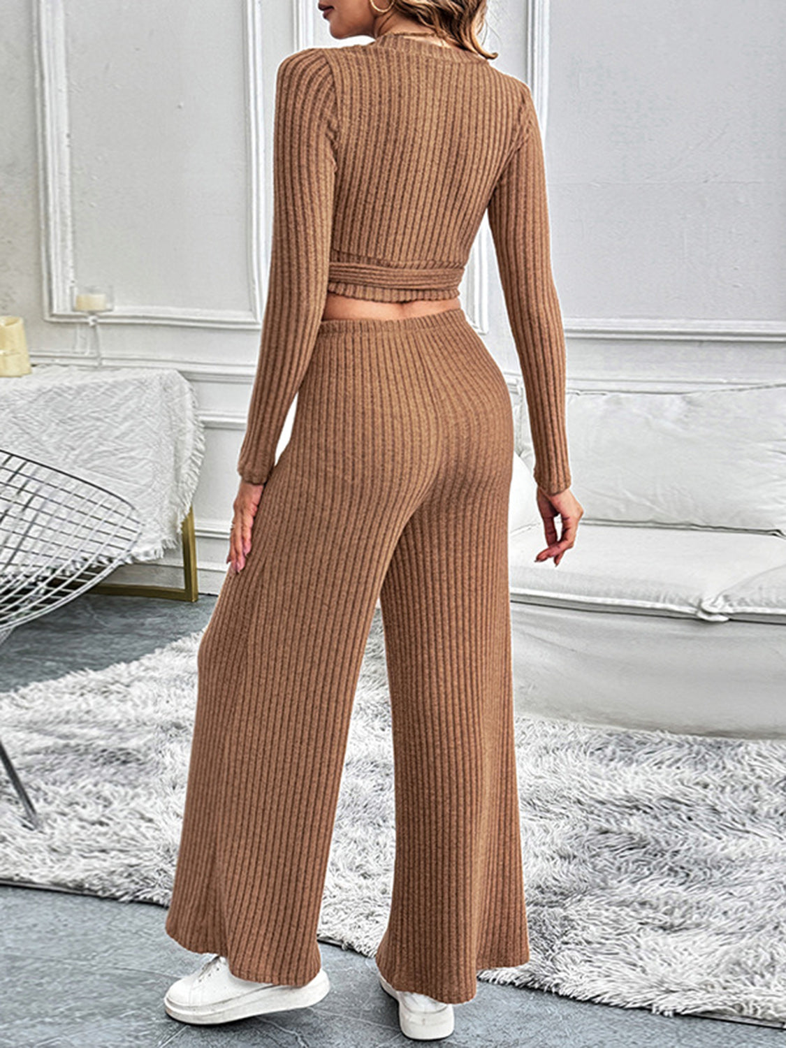 Perfee Surplice Long Sleeve Top and Pants Set