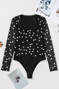Heart Square Neck Long Sleeve Bodysuit Trendsi
