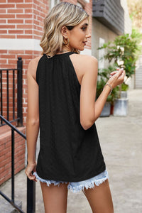 Eyelet Round Neck Sleeveless Top