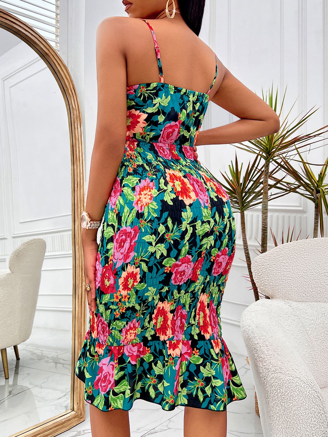 Floral Sweetheart Neck Cutout Dress