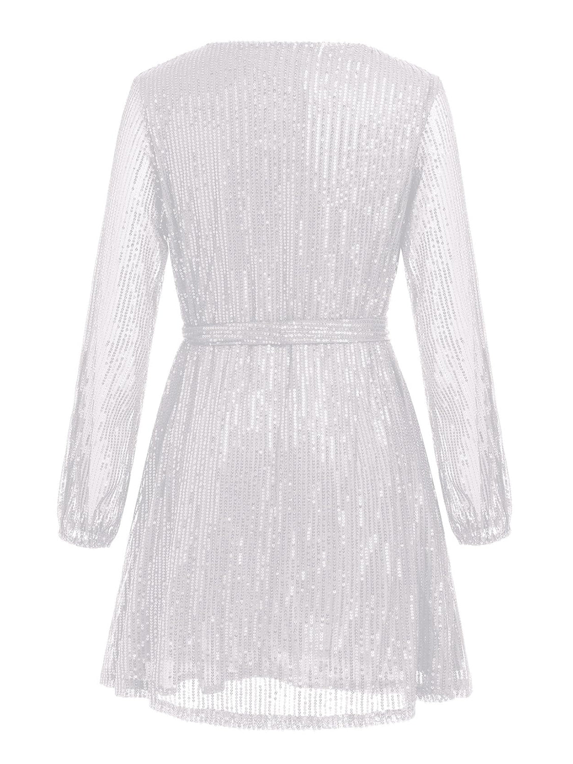 Sequin Tie Waist Long Sleeve Mini Dress Trendsi
