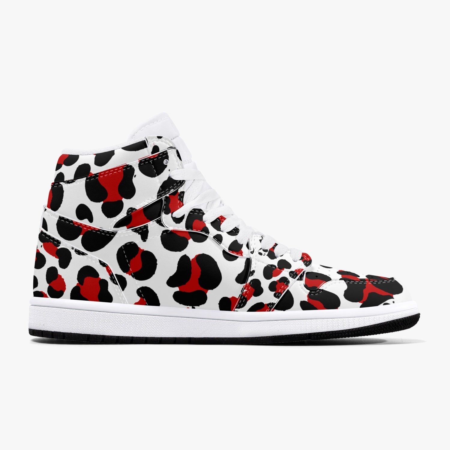 New Black & Red Leopard Print High-Top Leather Shoes