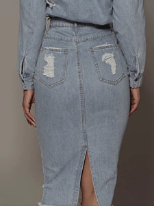 Distressed Slit Denim Skirt