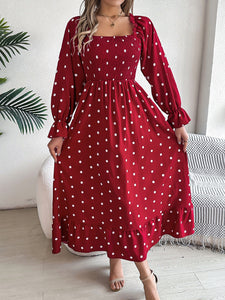 Polka Dot Flounce Sleeve Midi Dress